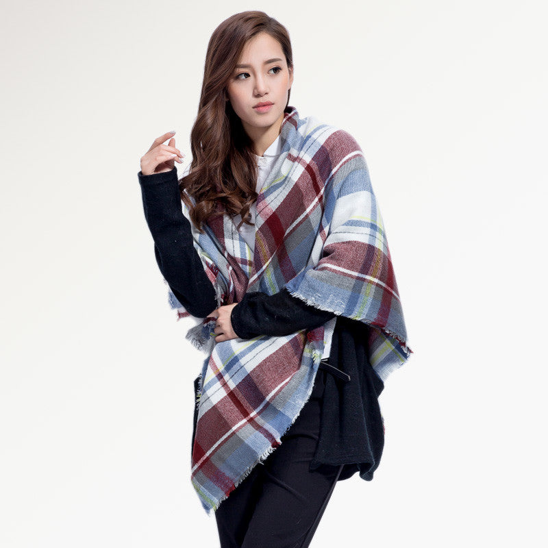 Knitted Plaid Square Female Warm Shawls Scarves