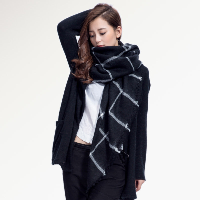 Knitted Plaid Square Female Warm Shawls Scarves