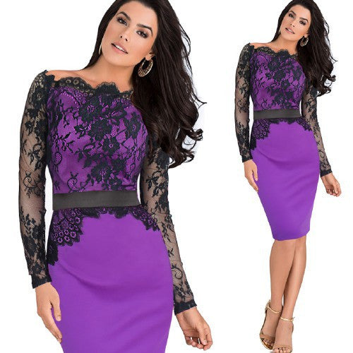 Elegant Pinup Lace Off Shoulder Party Fitted Dresses