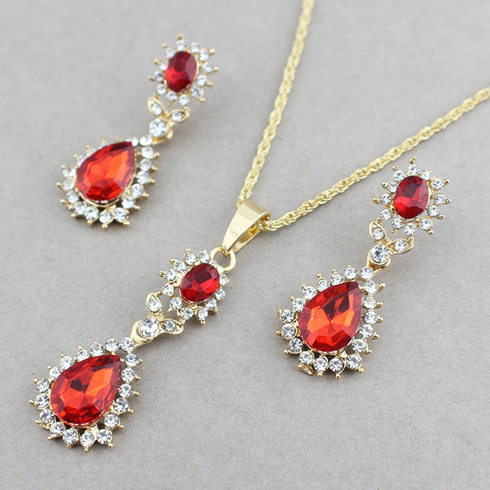 Flower Pendant Gold Plated Necklaces Earrings Vintage Jewelry Sets