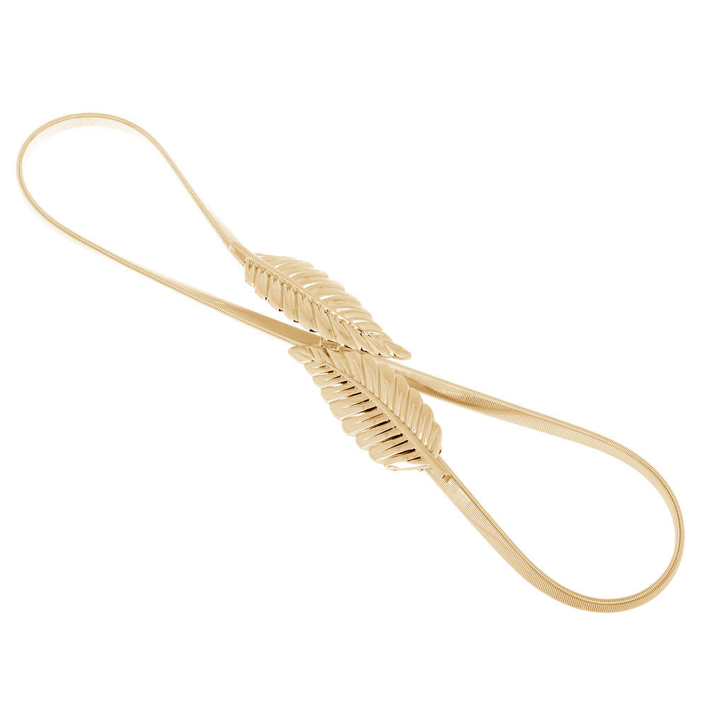 Leaf Design Clasp Front Stretch Metal Waist Gold Silver Belt For Women