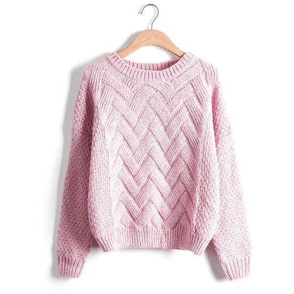 Warm 3D Wave Knit Pullovers Loose Long Sleeve Sweaters For Women