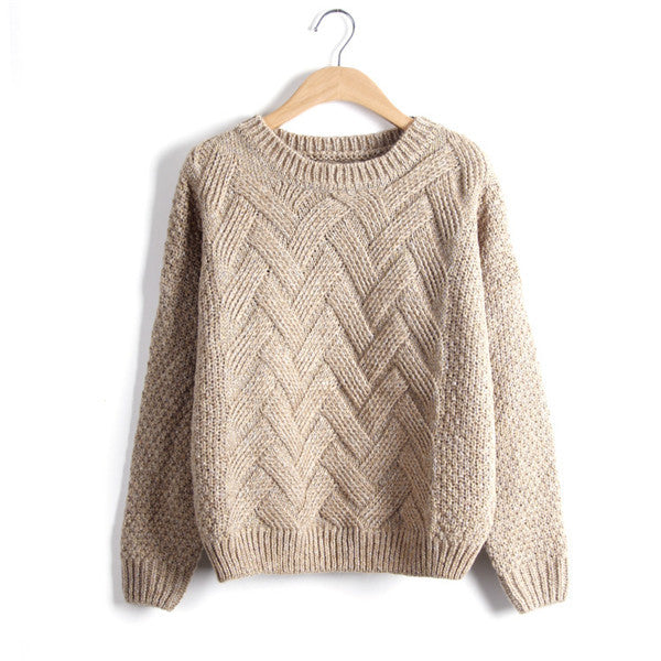 Warm 3D Wave Knit Pullovers Loose Long Sleeve Sweaters For Women