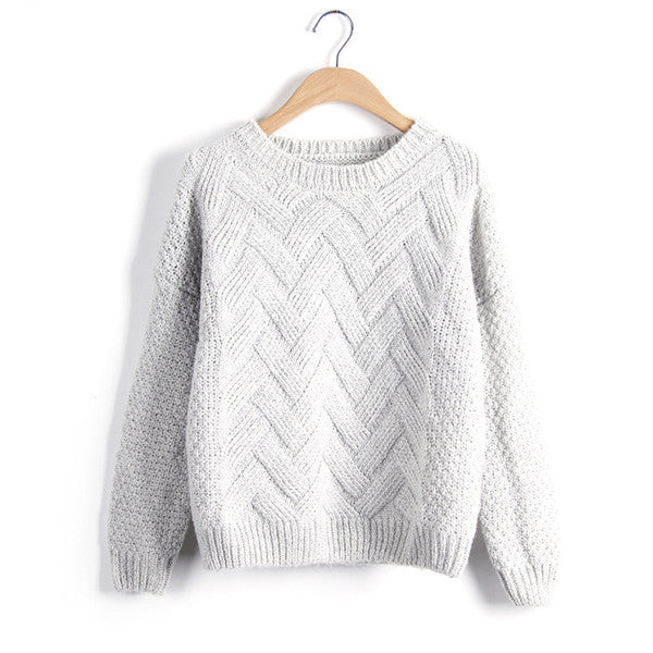 Warm 3D Wave Knit Pullovers Loose Long Sleeve Sweaters For Women