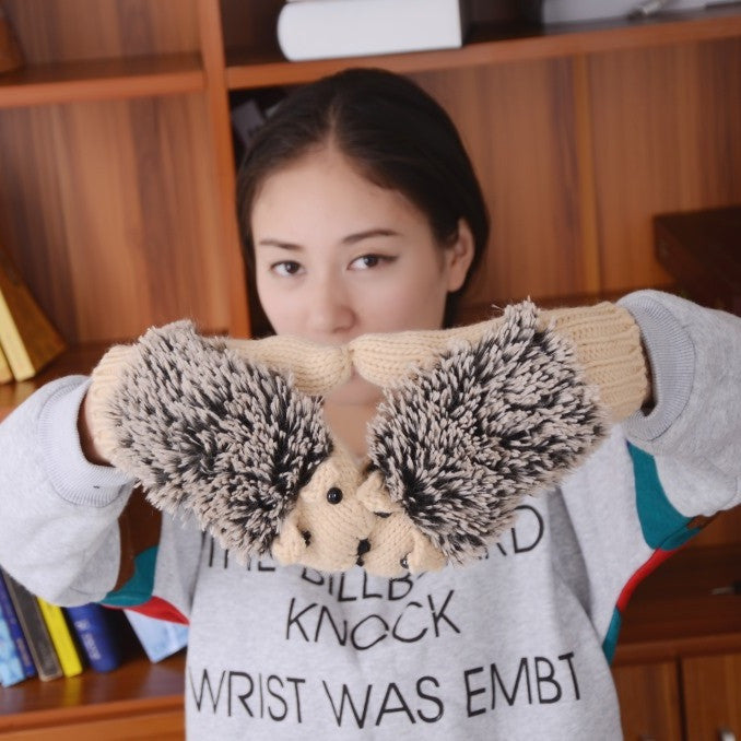 Cartoon Hedgehog Shape Winter Gloves For Women