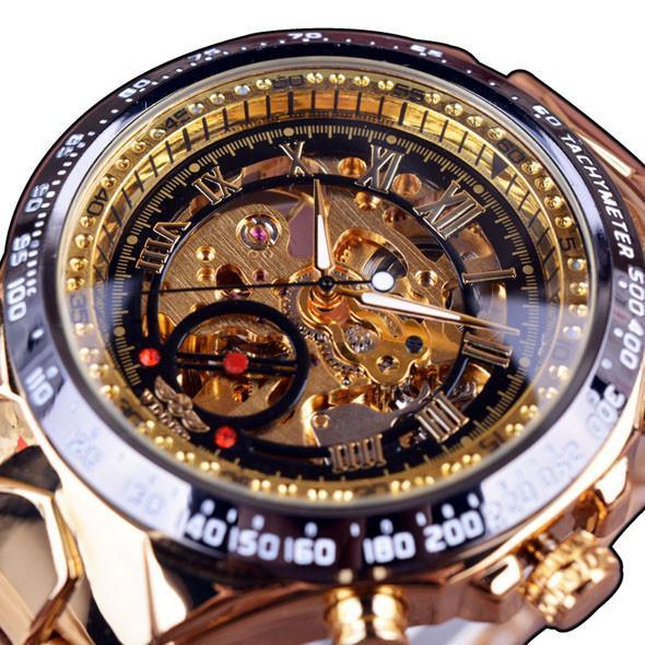 Sport Design Bezel Golden Automatic Skeleton Watch wm-m