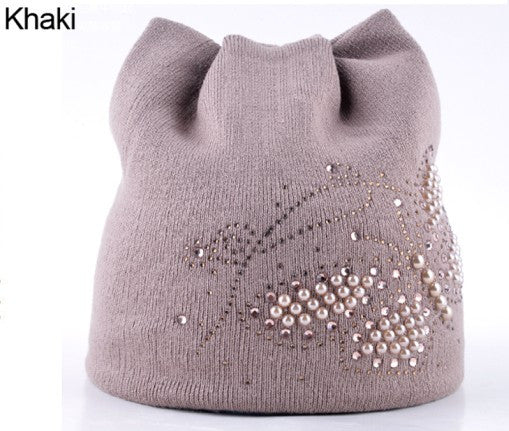 Winter Cat Pearls Butterfly Design Women Hats