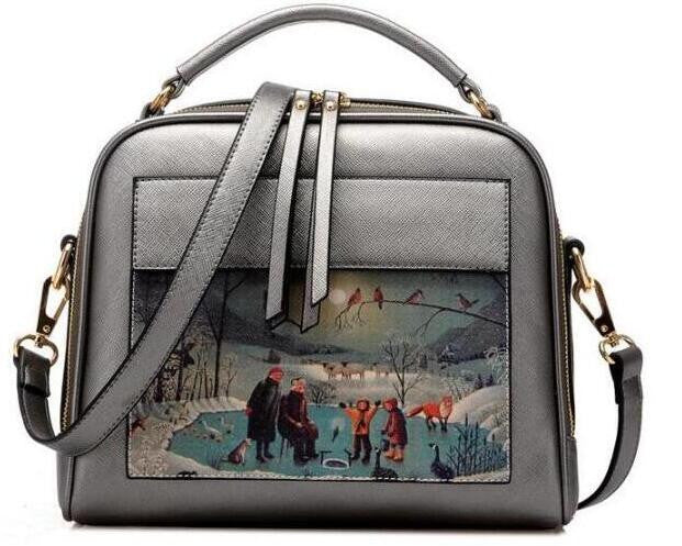 Oil Picture Pattern Printed Leather Handbag bws