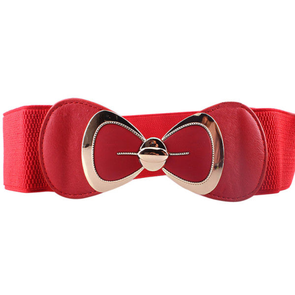 Bowknot Buckle Waistband Wide Elastic Stretch Belt For Women