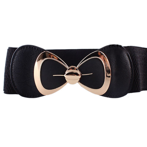 Bowknot Buckle Waistband Wide Elastic Stretch Belt For Women