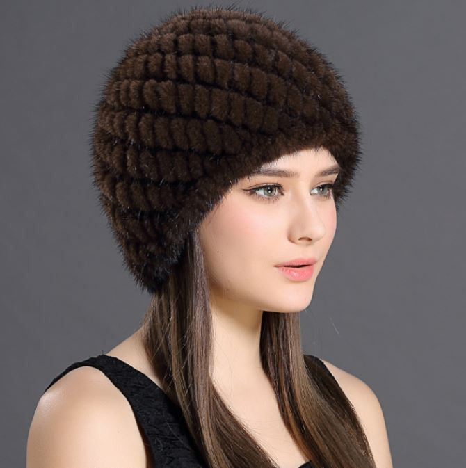 Lined Natural Real Fur Knitted Women Hats