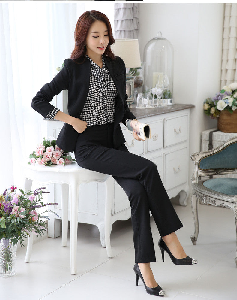 Slim Long-Sleeve Blazer With Pants Formal Suits for Women
