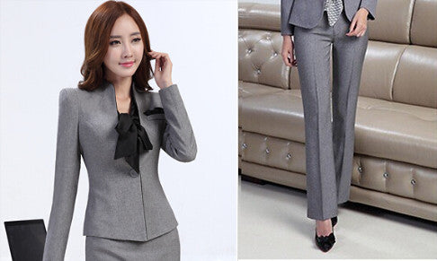 Slim Long-Sleeve Blazer With Pants Formal Suits for Women