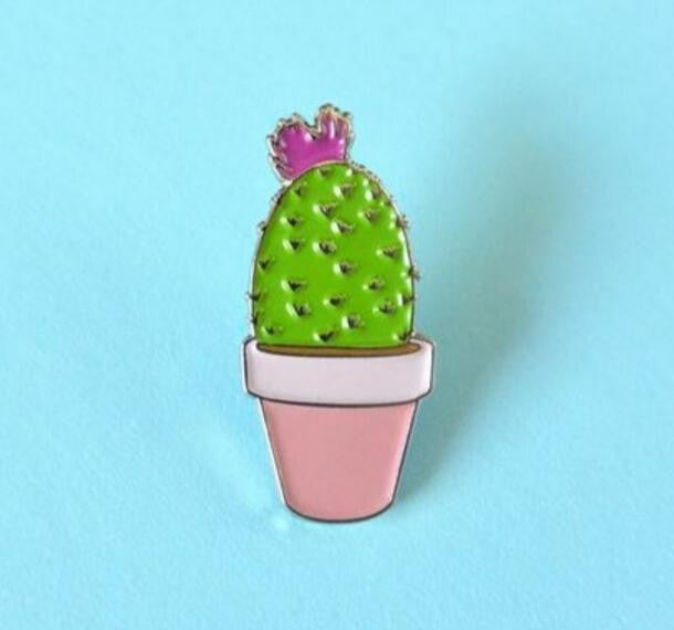 Cute Cactus Pots Planet Metal Brooch Pins