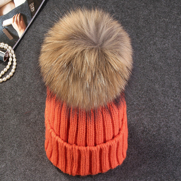 Fox Fur Ball Cap Pom Poms Winter Hats For Women