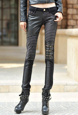 High Quality PU Leather Jeans for Women Casual Pants