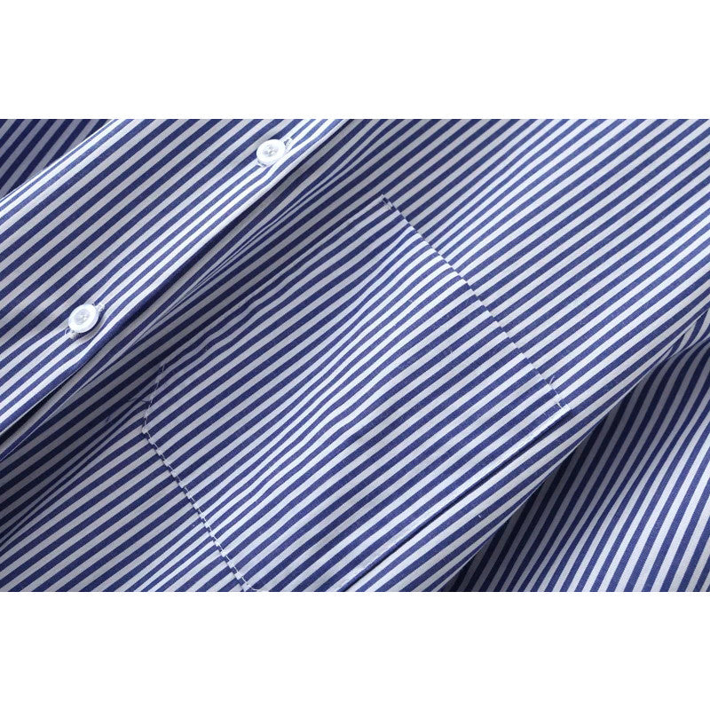 Elegant Pin-Striped Long Shirt Dresses