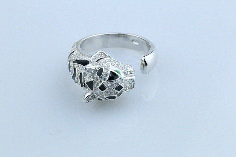 Adjustable Silver With Zircon Panther Top Quality Luxury Ring wr-
