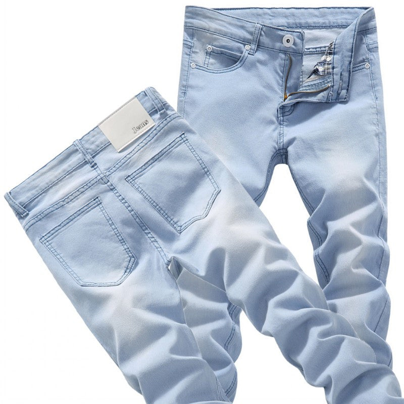 Casual Slim Straight Designer Sky Blue Jeans for Men