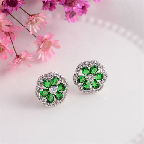 Elegant Best Copper Round Flower Pattern Lovely Crystal Earrings