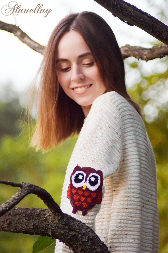 Owl Character With Pockets Loose Cashmere Sweaters For Women