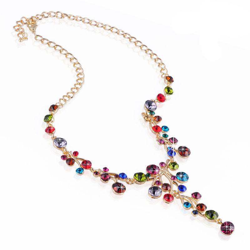 Colorful 18K Gold Plated Crystal Necklaces Jewelry Heart Pendants