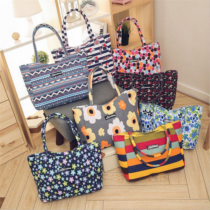 Floral Waterproof Canvas Casual Zipper Shopping Bag Large Tote