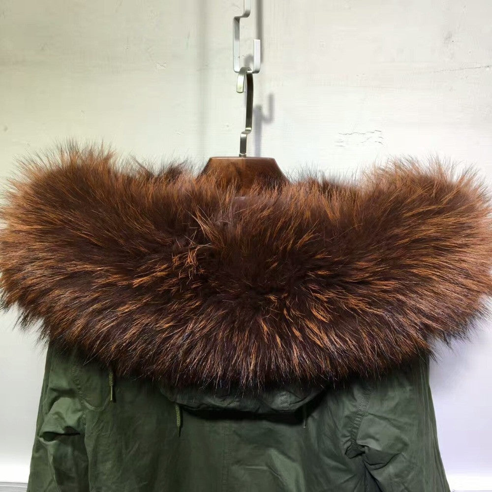 Brown Fully Real Fox Fur Removable Coffee Brown Fur Lining Long Design Parka for Men