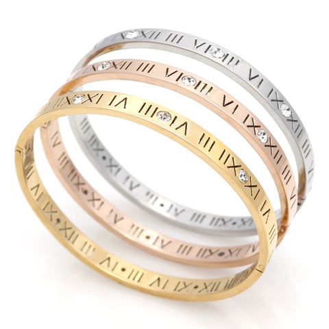 Luxury Fashion Crystal Roman Numerals Women's Bracelets and Bangels