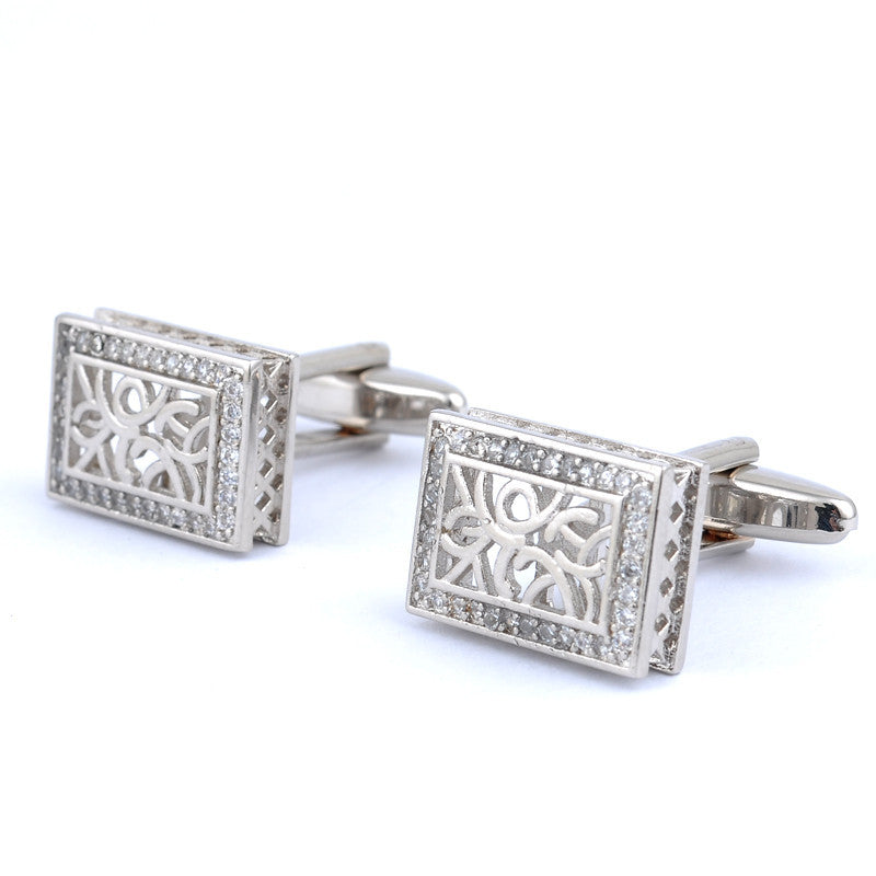 Men's Nickel-Colored Zircon Cufflinks