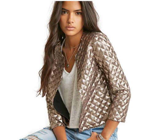 Vogue Gold Sequins Women Jackets Three Quater Sleeve Design