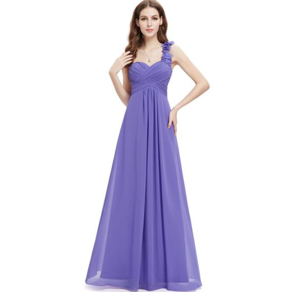 Flower One Shoulder Chiffon Padded Long Bridesmaid Evening Wedding Dresses