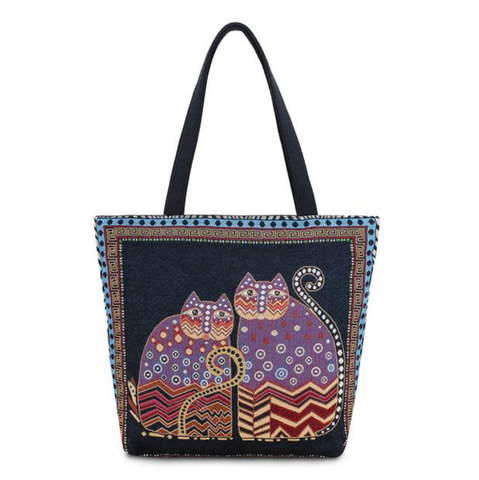 Lovely Cat Pattern Canvas Print Vintage Tote Bag