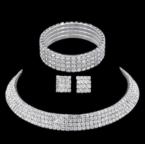 Crystal Bridal Jewelry Set Bracelets Earrings Necklaces