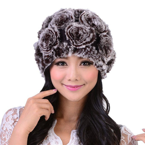 Winter Faux Rabbit Fur Hats For Women Handmade Warm Caps