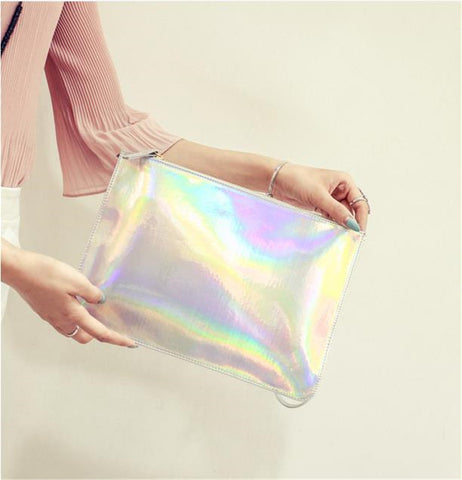 Laser Color Hologram Evening Bag Envelope Silver Pink Clutch