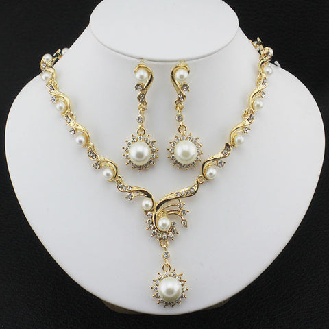 Pearl Necklaces Earrings Drop Apparel Crystal Wedding Jewelry Sets