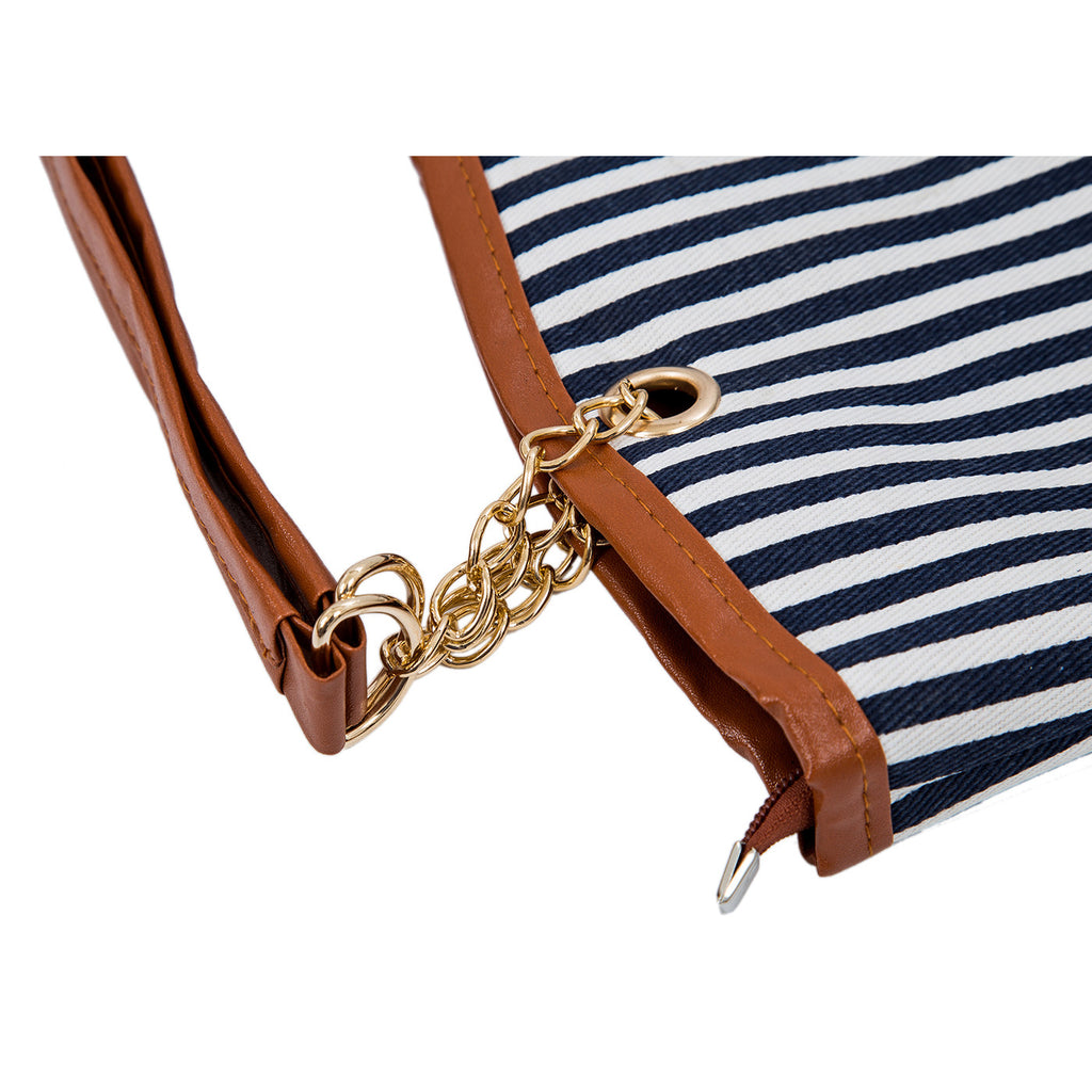 Striped Canvas Tote Handbag For Women