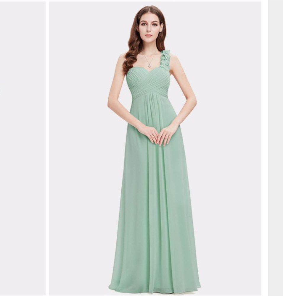 Flower One Shoulder Chiffon Padded Long Bridesmaid Evening Wedding Dresses