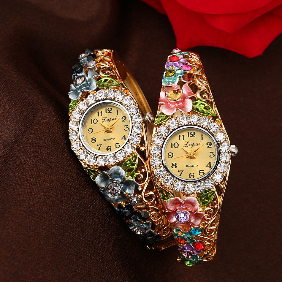 Crystal And Flower Design Vintage Watches ww-b