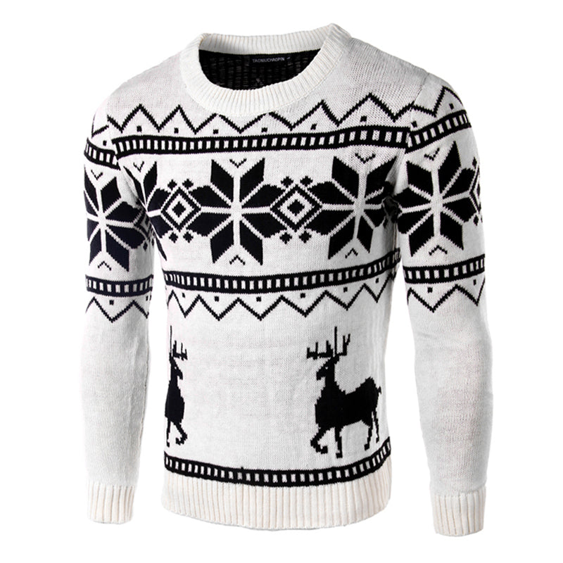 Casual Christmas Deer Printed Slim Design Men's Sweater