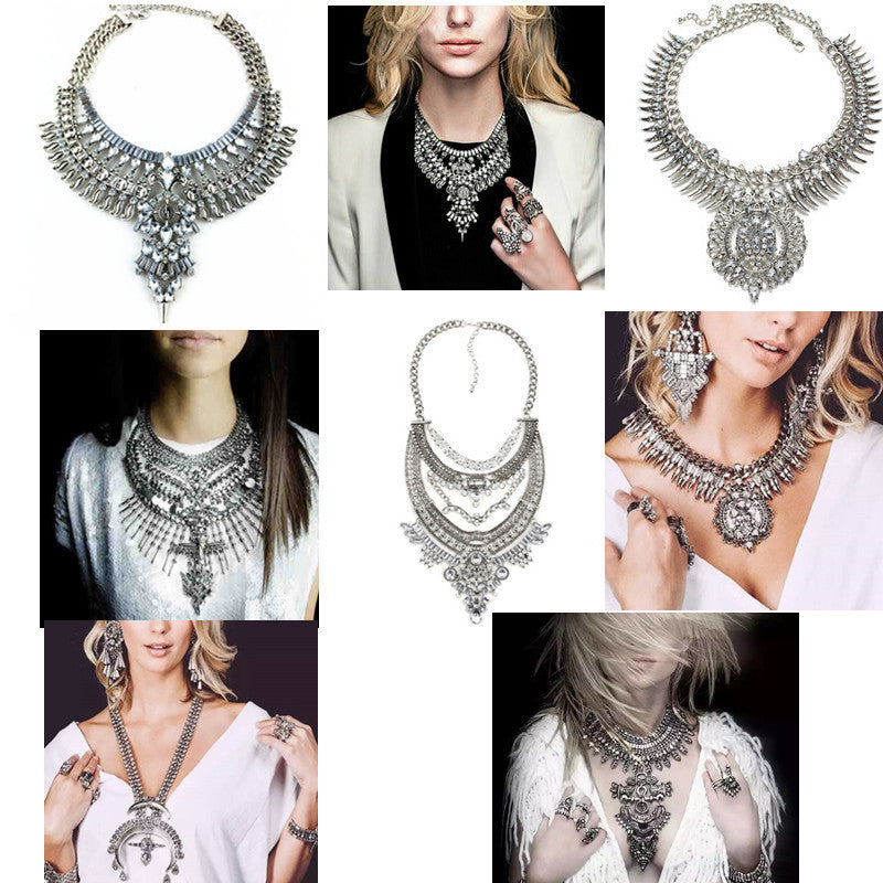 Hot Vintage Crystal Necklaces & Pendants Maxi Choker Silver Collier Jewelry 20 Designs