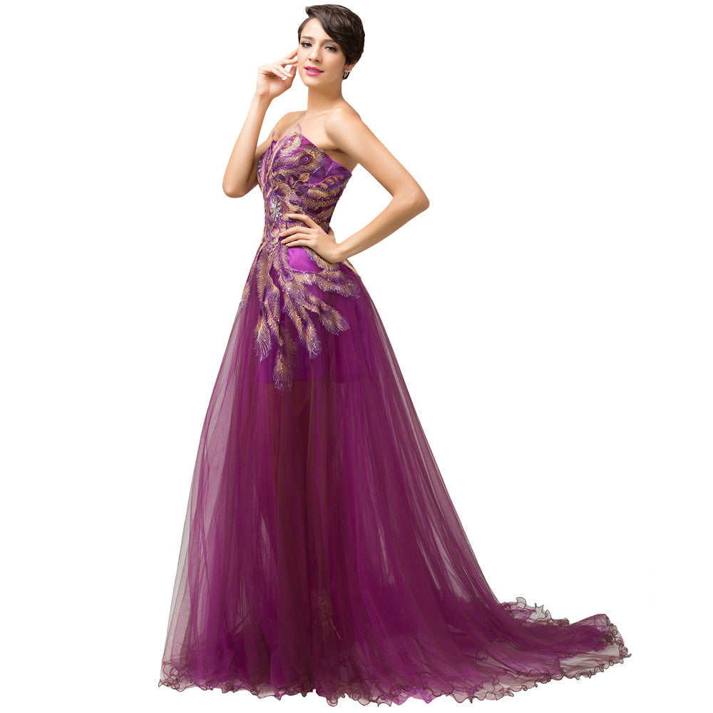 Peacock Pattern Evening Gowns Elegant Beading Sweetheart Evening Dresses