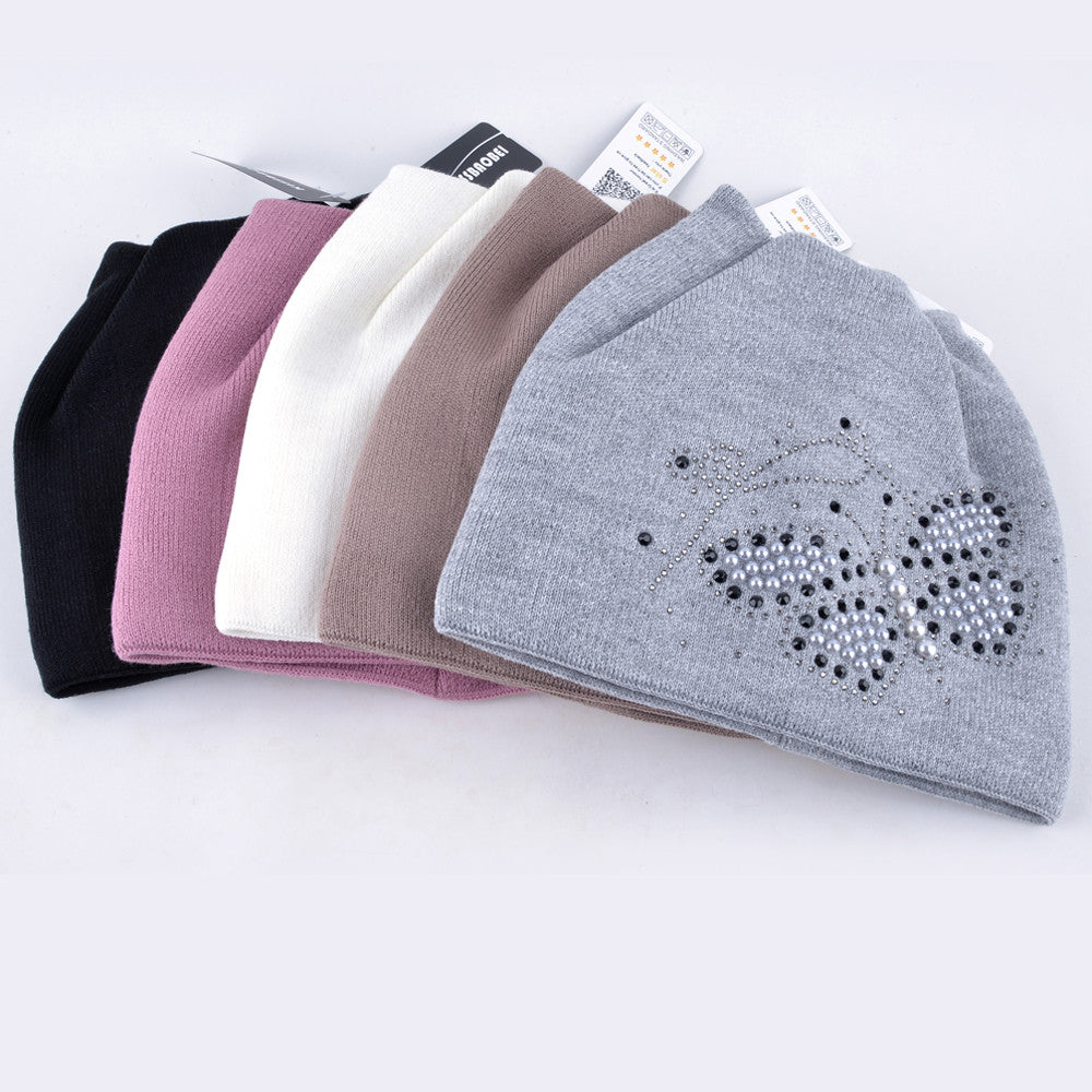 Winter Cat Pearls Butterfly Design Women Hats