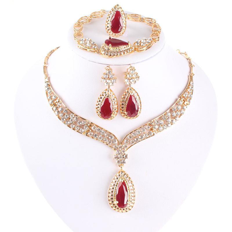 Crystal Vintage Red Necklaces Jewelry Sets Earrings Bracelets Ring wr-