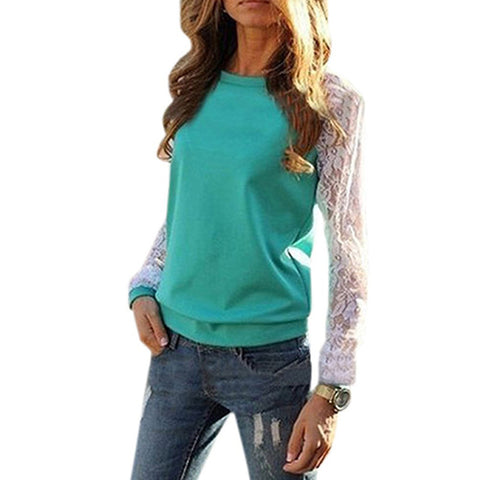 Fashion Women Long Sleeve Lace Casual Jumper Tops