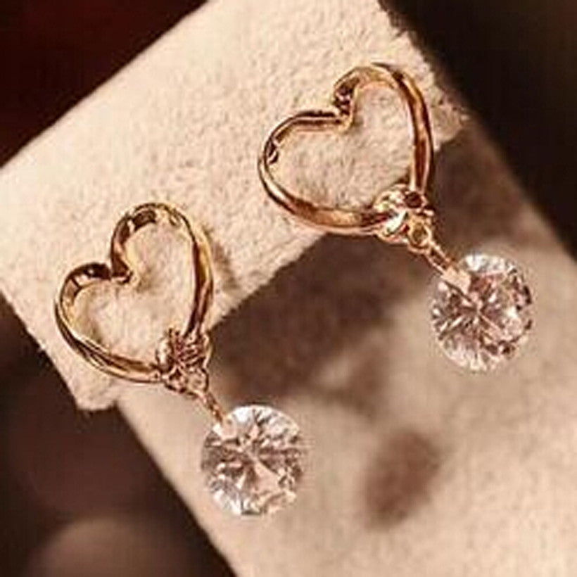 Hollow Love Heart Fine Zircon Earrings