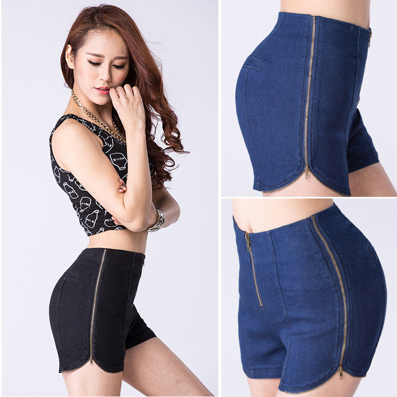 Tight Hot 3 Zipper Open High Waist Shorts Micro Mini Jeans For Women