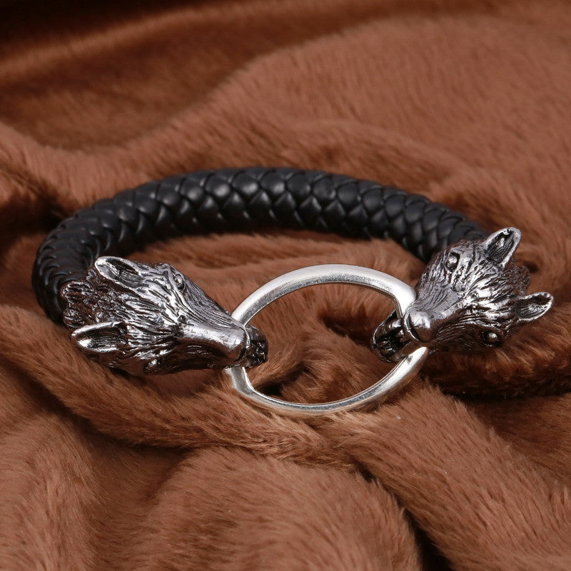 Steel Leather Wolf Head Charms Bracelets mj-