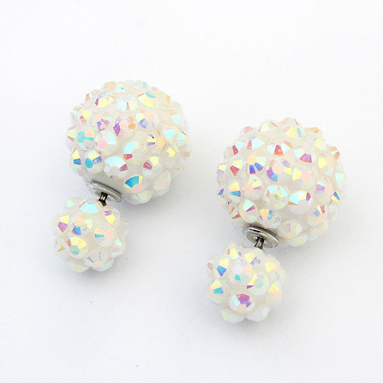 Pop Flower Crystal Double Side Stud Big Pearl Earrings